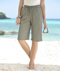 Ladies Crinkle Bermuda Shorts -Damart shop 07526 09080 F 1 HD 3