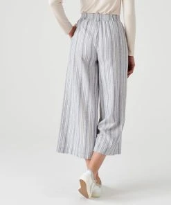Striped Linen Mix 7/8 Trousers -Damart shop 69128 23105 D 2 HD 3