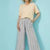 Striped Linen Mix 7/8 Trousers -Damart shop 69128 23105 F 1 HD 3
