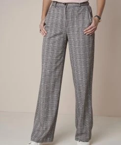 Wide Leg Check Trousers