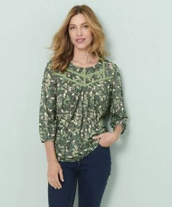 Green Floral Print Blouse
